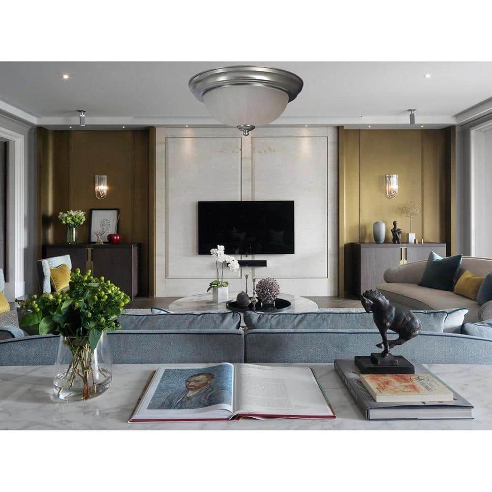 11 in. Brushed Nickel Flush Mount Fixture Frosted Glass Shade (4-Pack) - Hercitys