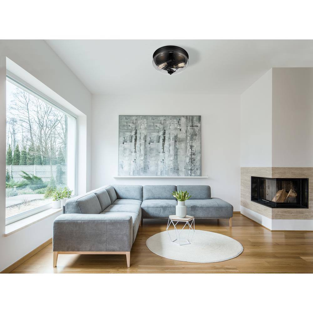 13 in. 2-Light Matte Black Flush Mount with Matte Opal Shade - Hercitys