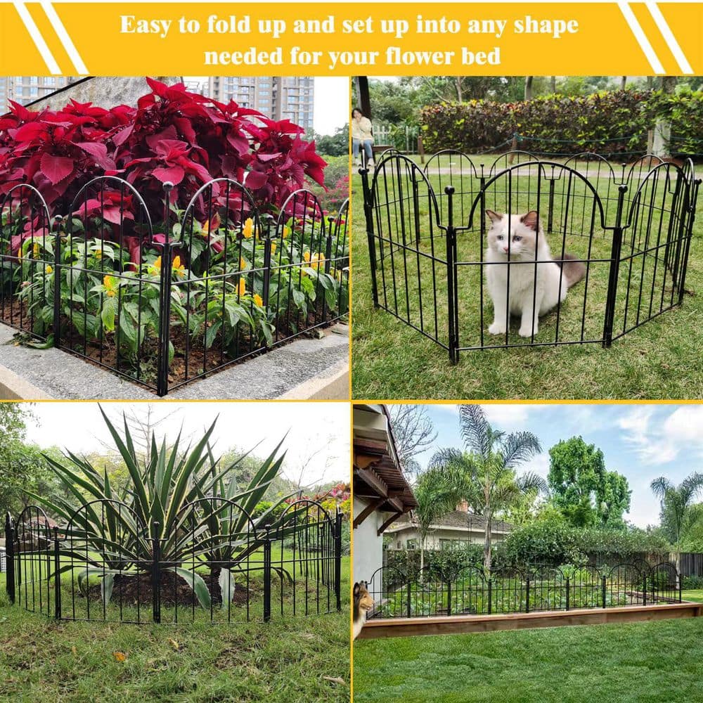22 in. Arched Metal No-Dig Garden Fence Border, Animal Barrier for Yard and Patio, Includes 10 Panels & 11 Metal Stakes - Hercitys