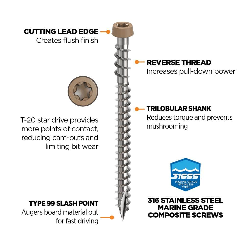 #10 2-1/2 in. 316 Stainless Steel Star Drive Tan Composite Deck Screws (350-Count) - Hercitys