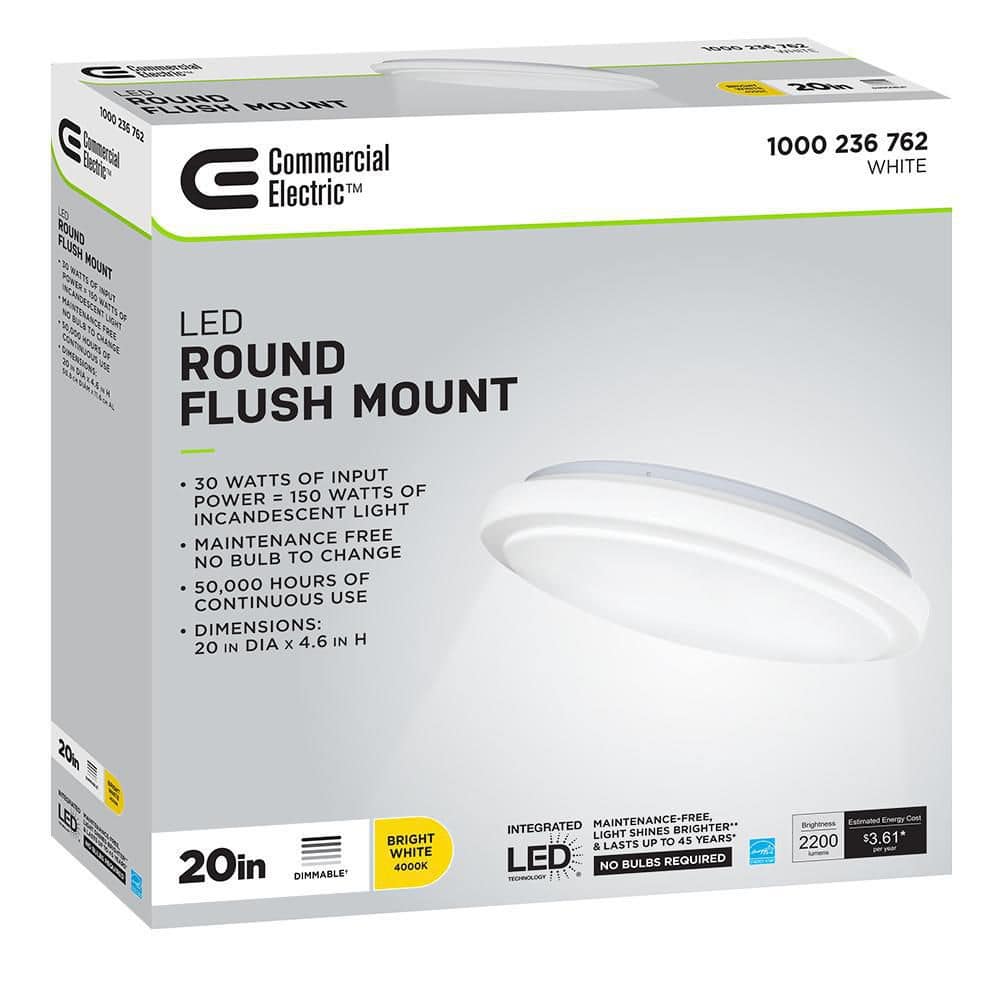 20 in. White Round LED Flush Mount Ceiling Light 2200 Lumens 4000K Bright White Dimmable Bedroom Basement Garage - Hercitys