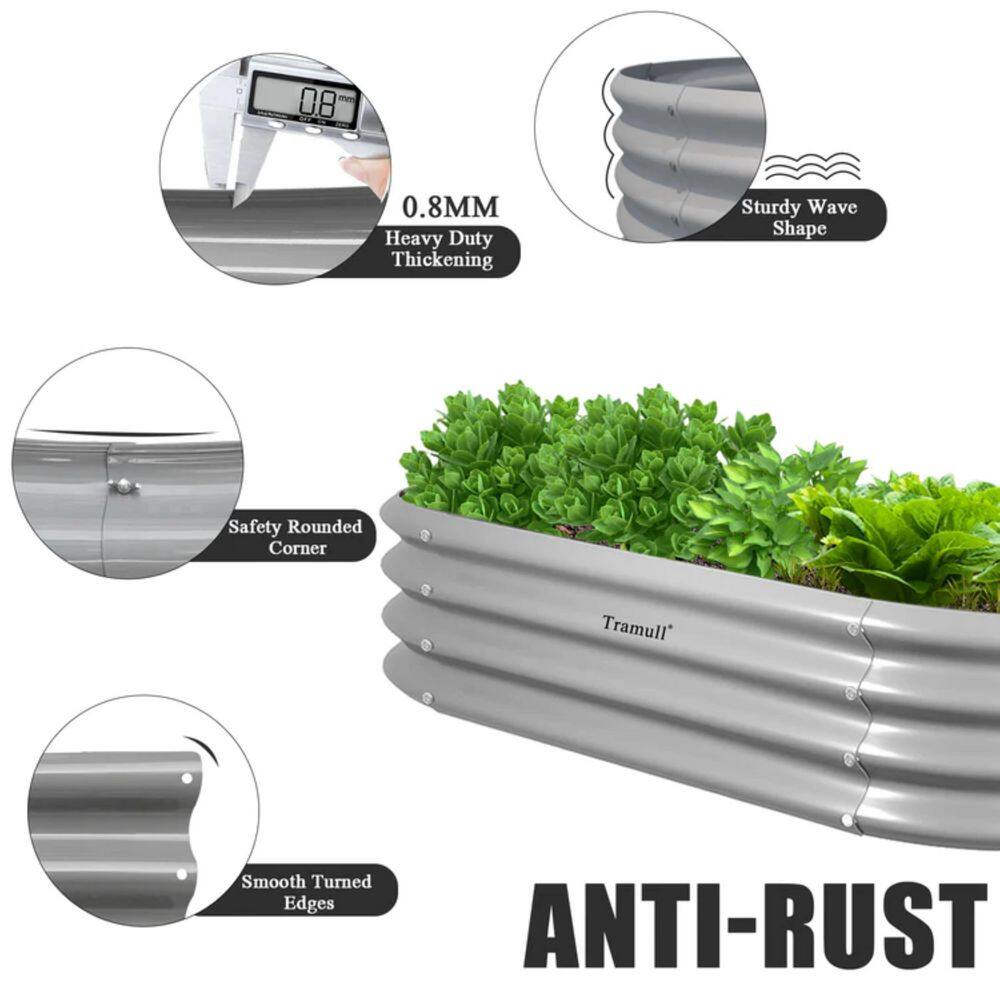 4 x 2 x 1 ft. Light Grey Oval Metal Raised Garden Bed (2-Pack) - Hercitys