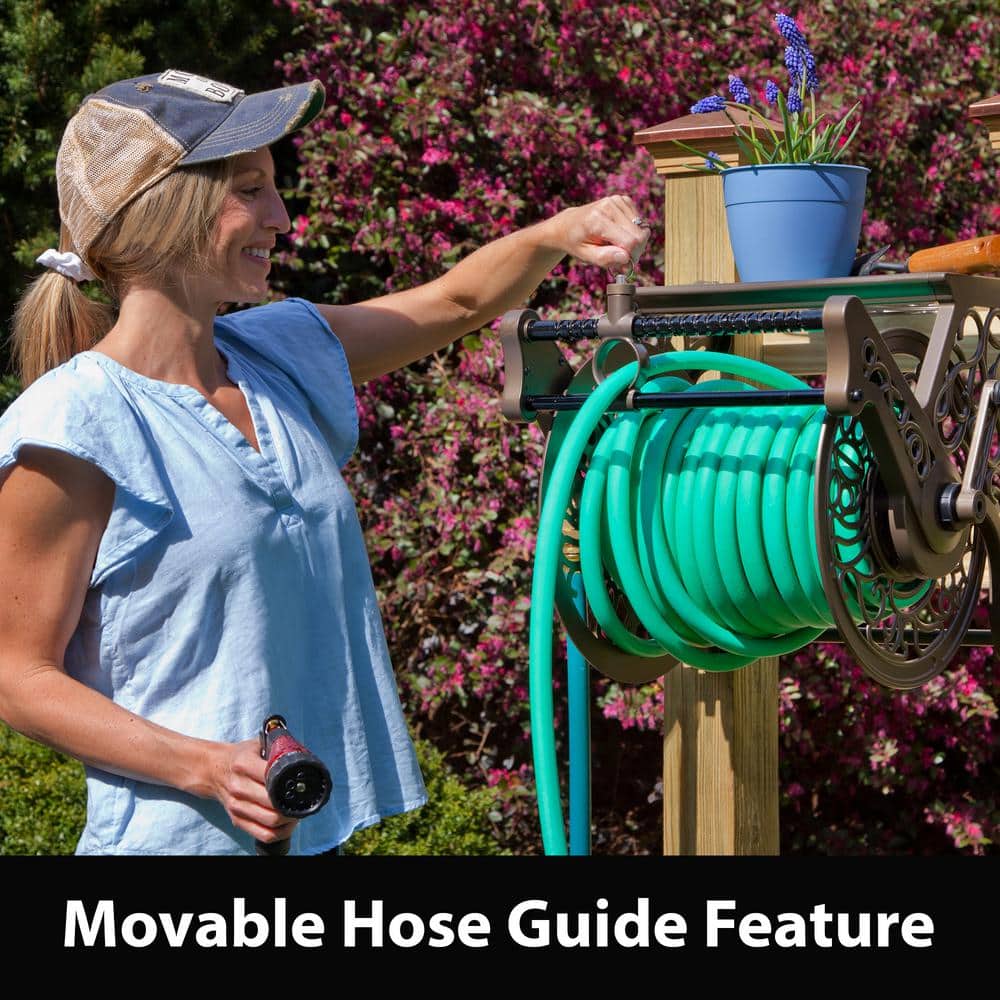 125 ft. Bronze Aluminum w/Hose Guide Wall Mounted Garden Hose Reel - Hercitys