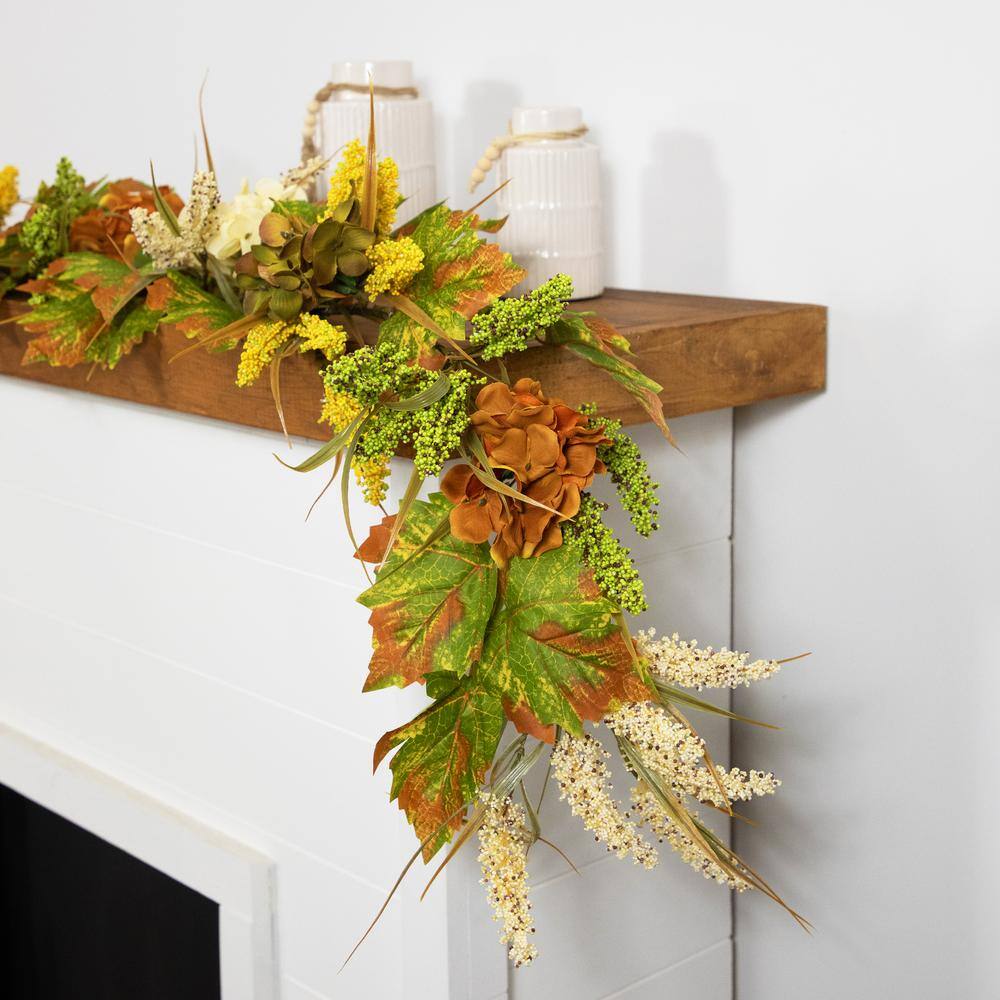 5 ft. x 10 in. Flowers with Wheat Artificial Fall Harvest Garland Unlit - Hercitys