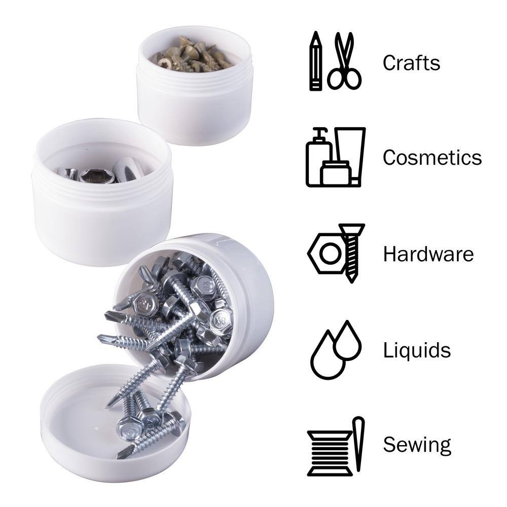 48-Pack 2 Oz White Plastic Containers with Inner and Outer Lid - Hercitys