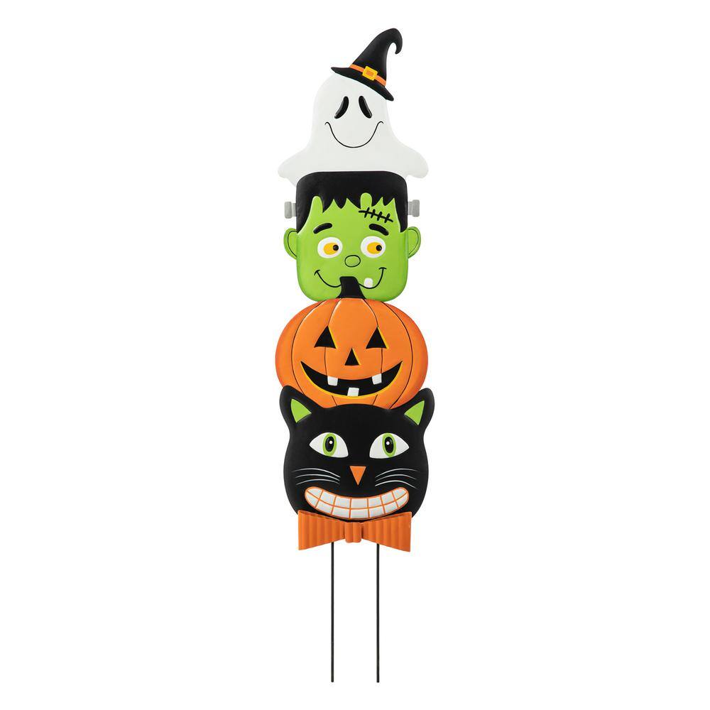 42.5 in. H Halloween Metal Stacked Ghost, Frankenstein, Black Cat & Pumpkin Yard Stake or Hanging Decor - Hercitys
