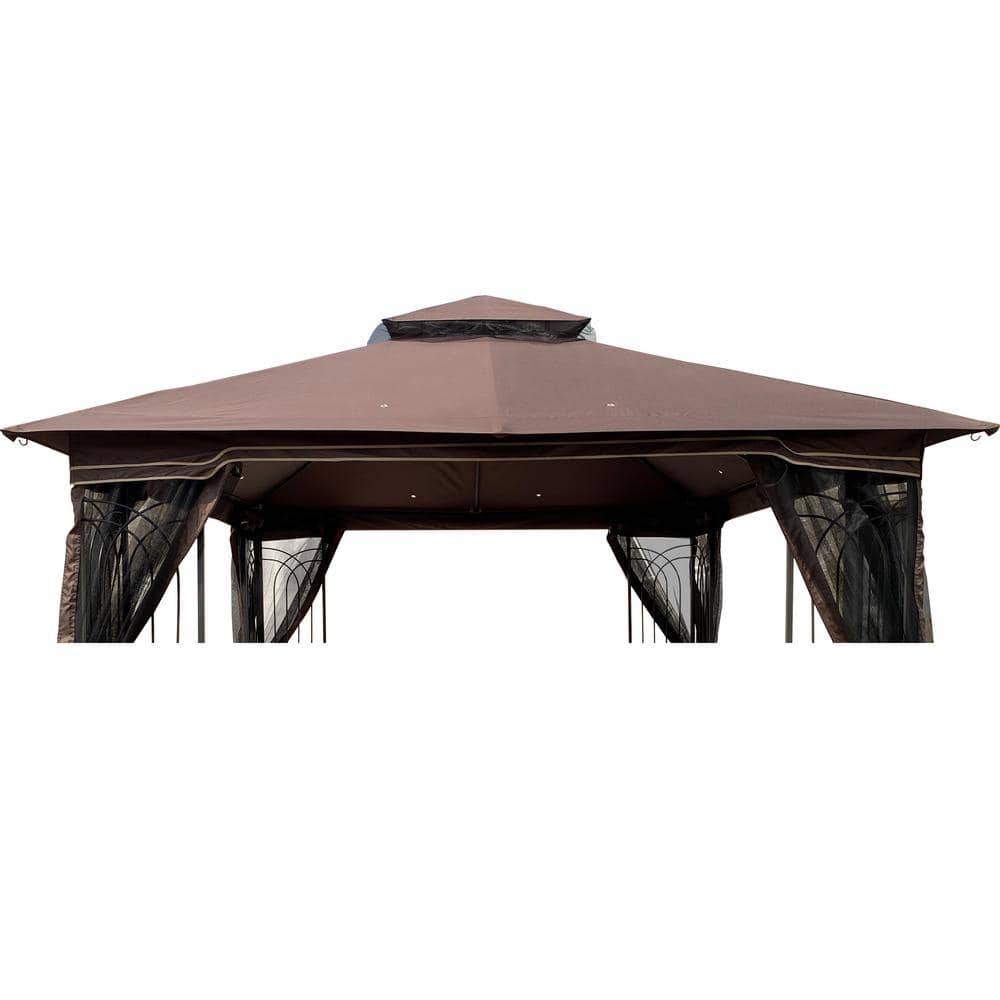 10 ft. x 10 ft. Brown Patio Double Roof Gazebo Replacement Canopy Top Fabric - Hercitys