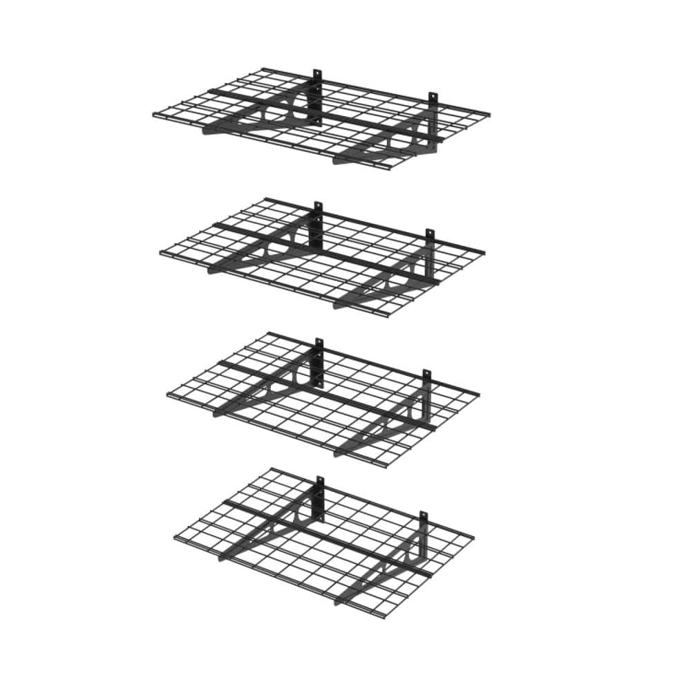 36 in. W x 24 in. D Steel Garage Wall Shelf in Black (4-Pack) - Hercitys