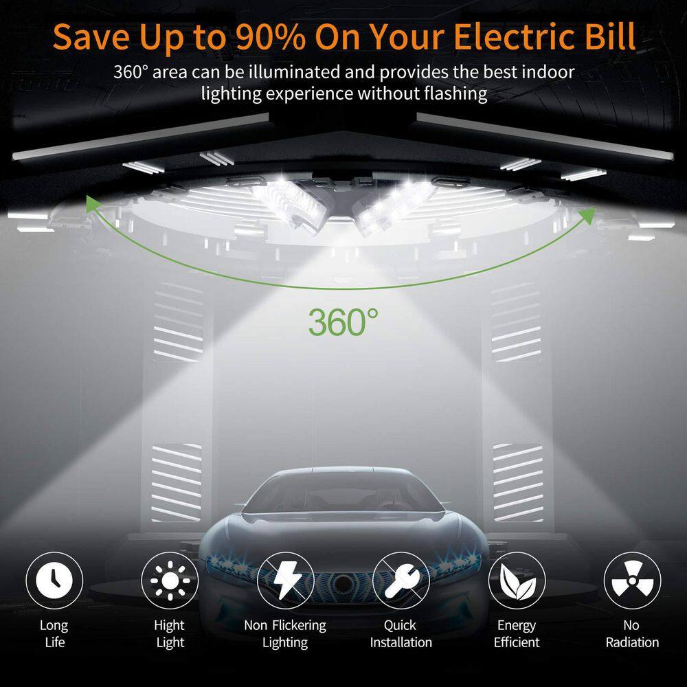 10.6 in. 6000K LED Garage Lights, 140-Watt 18500 Lumens Garage Ceiling Lighting Black - Hercitys