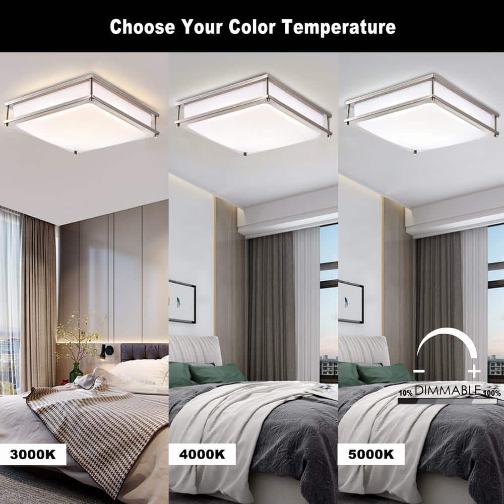 15.75 in. Brushed Nickel Dimmable 23-Watt Selectable LED Flush Mount Ceiling Light 3000K 4000K 5000K - Hercitys