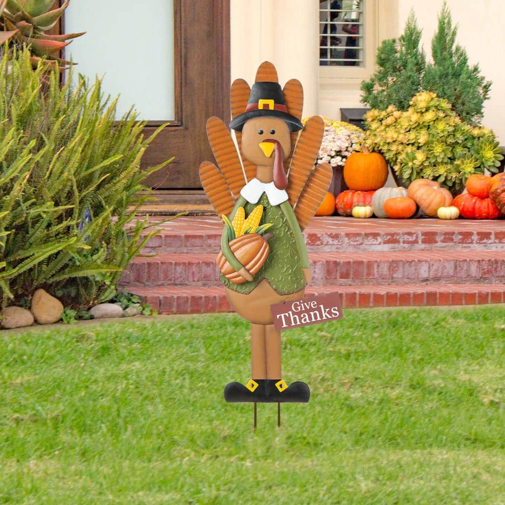 36 in. H Thanksgiving Metal Turkey Yard Stake, Standing Decor or Hanging Decor (3 function) - Hercitys