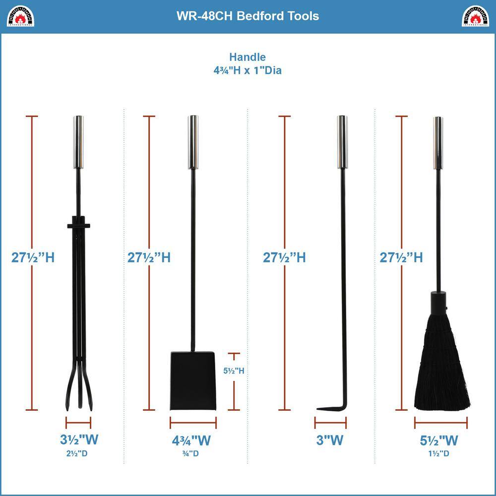 30.25 in. Tall 5-Piece Black and Polished Chrome Contemporary Bedford Fireplace Tool Set - Hercitys