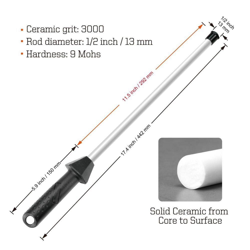 17.5 in. x 1.7 in. Ceramic Sharpening Honing Steel with Built-In Angle Guides and Anti-Breaking Cap - Hercitys