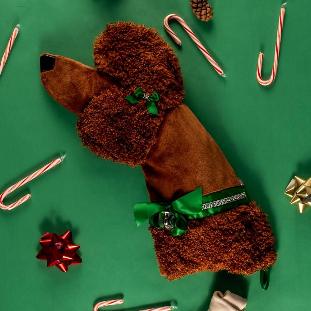 22 in. Brown Poodle Dog Faux Fur Christmas Stocking - Hercitys