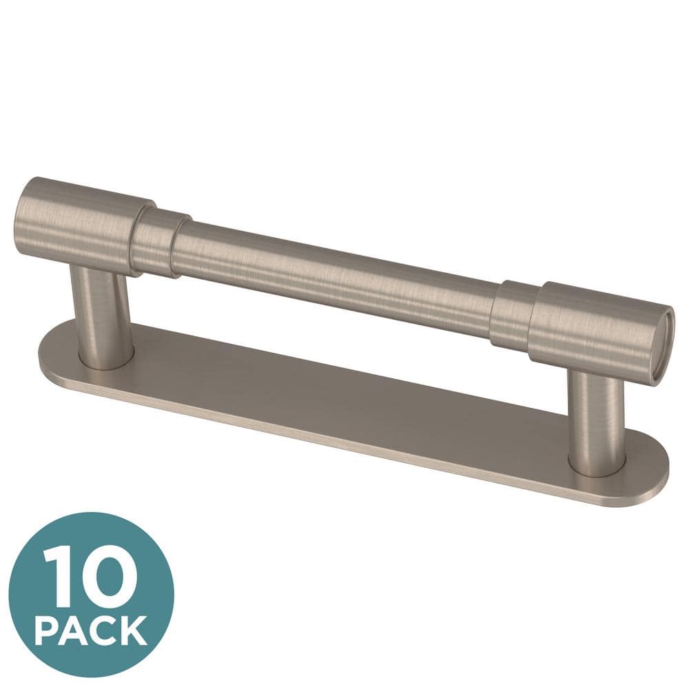 (10-Pack) Round Layered Backplate 3 in. (76 mm) Modern Satin Nickel Cabinet Handle Drawer Bar Pulls - Hercitys