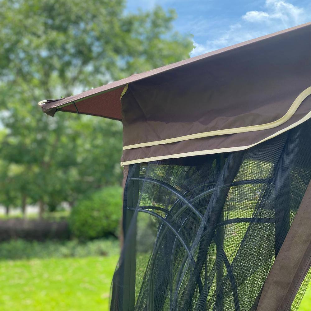 10 ft. x 10 ft. Brown Patio Double Roof Gazebo Replacement Canopy Top Only - Hercitys