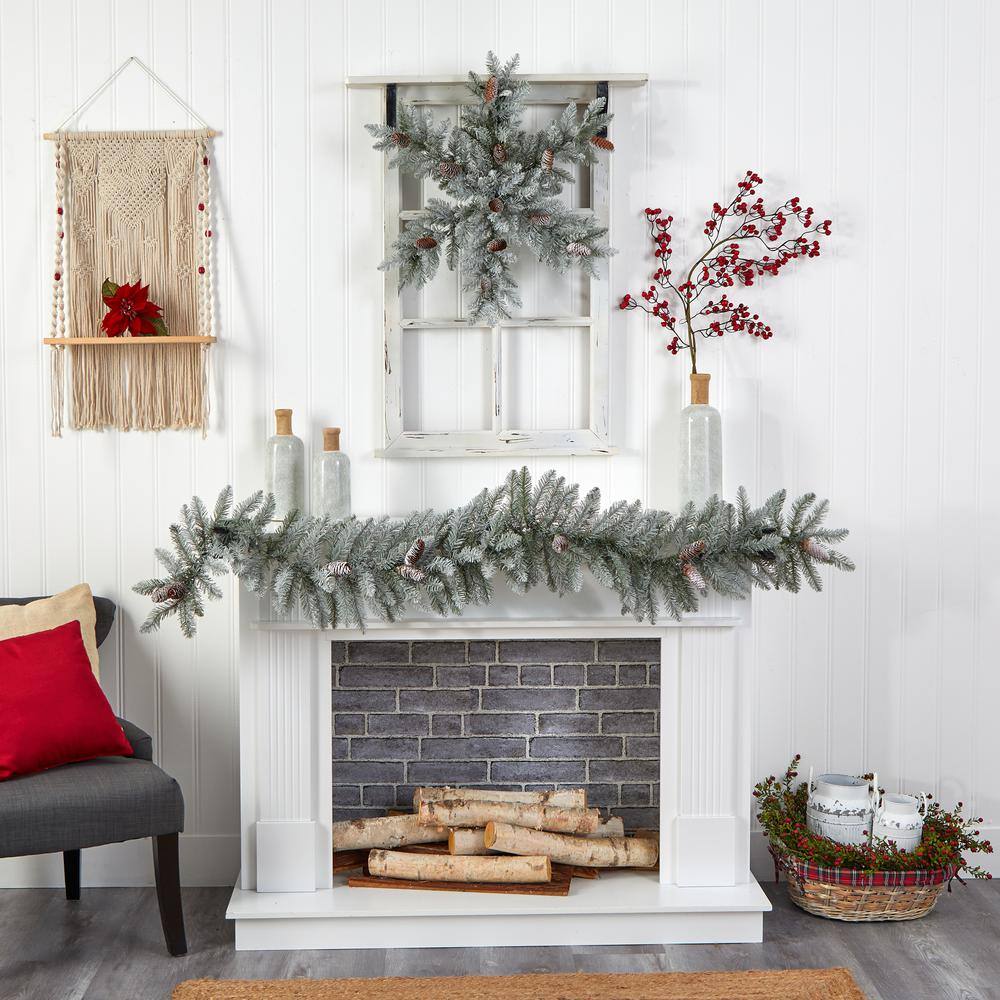 30in. Prelit LED Flocked Dunhill Fir Snowflake Artificial Christmas Wreath with Pinecones and 40 LED Lights - Hercitys