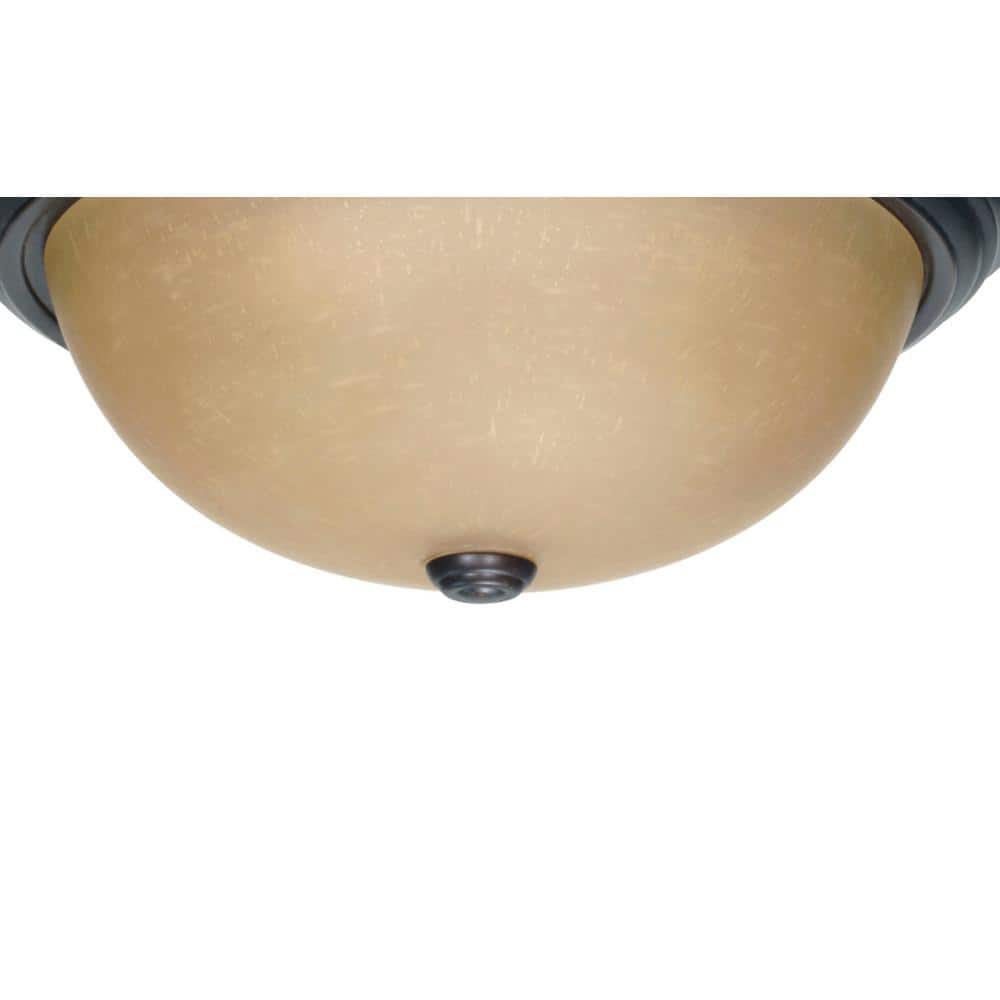 3-Light Mahogany Bronze Flush Mount with Champagne Linen Washed Glass Shade - Hercitys