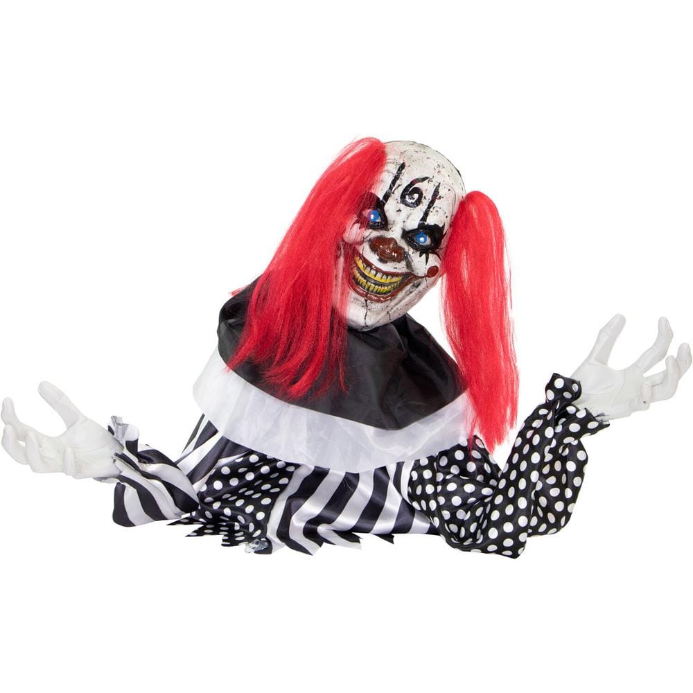 18 in. Buggy the Animated Groundbreaker Clown, Indoor or Covered Outdoor Halloween Decoration, Battery Operated - Hercitys