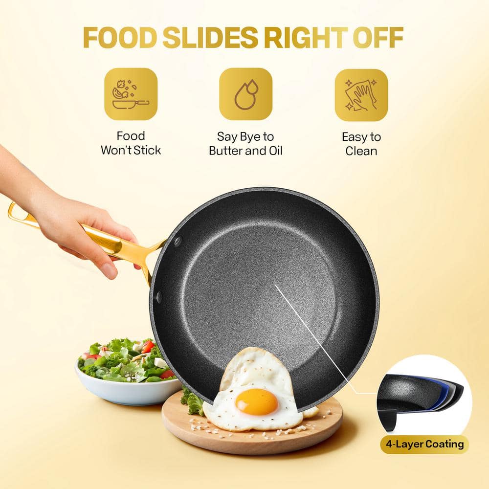 12 in. Aluminum Armor Max Gold Hard Anodized Heavy Duty 4-Layer Ultra Release Nonstick Frying Pan - Hercitys