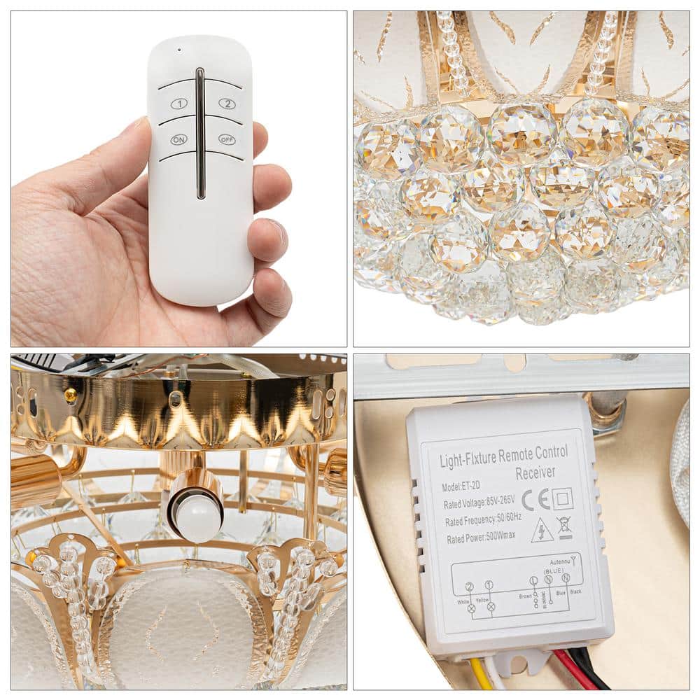 23 in. 7-Light Modern Gold Lotus Flower Shape Flush Mount Ceiling Lamp with Remote Control - Hercitys