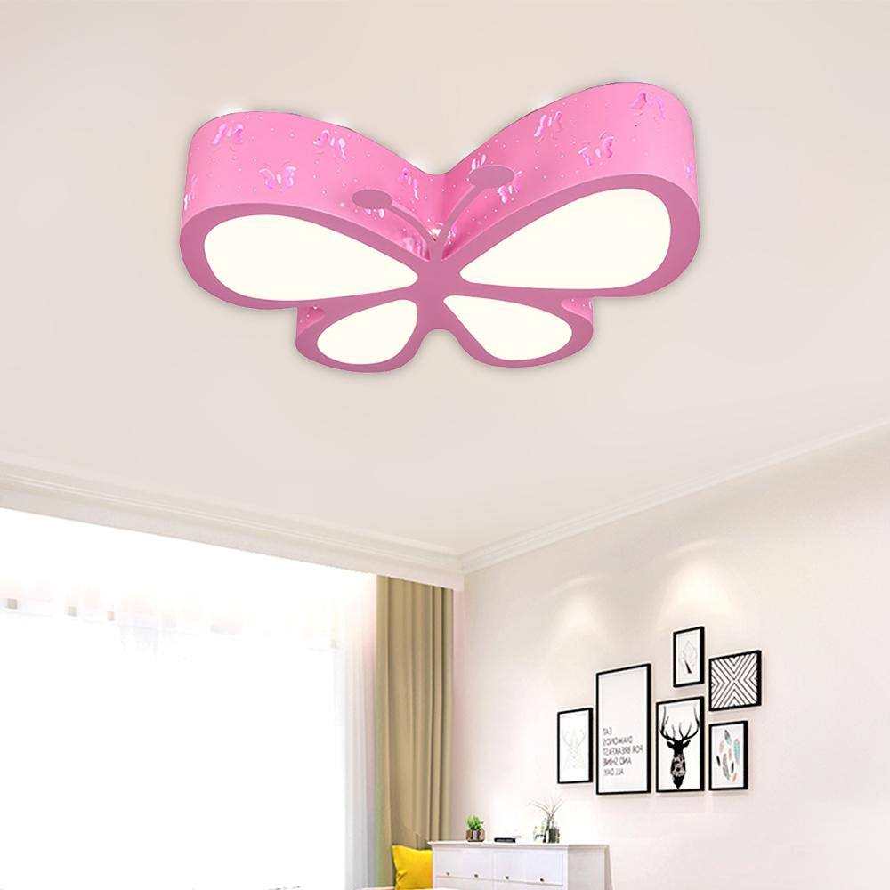 19.7 in. Pink Creative Butterfly Lighting Flush Mount Ceiling Light with Acrylic Shade and Integrated LED Light Included - Hercitys