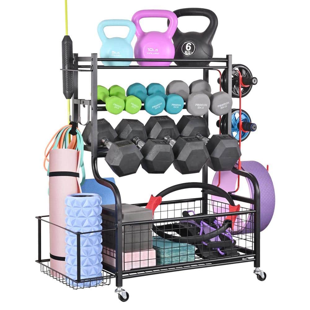 350 lbs. Weight Rack Capacity Sports Storage Rack Organization for Dumbbells Kettlebells Yoga Mat and Balls - Hercitys