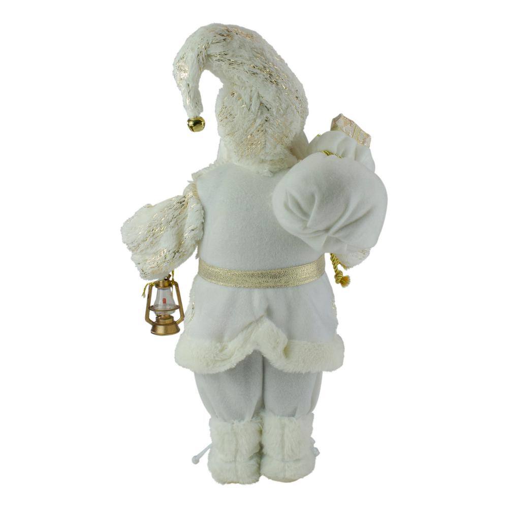 12 in. Standing Santa Christmas Figure Dressed in Plush Winter White and Gold - Hercitys