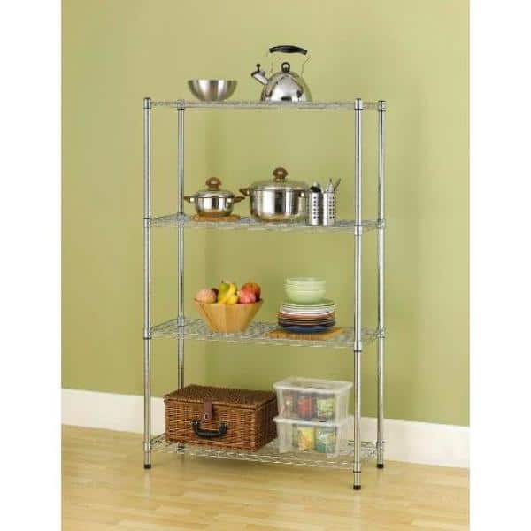 4-Tier Steel Wire Shelving Unit in Chrome (36 in. W x 54 in. H x 14 in. D) - Hercitys