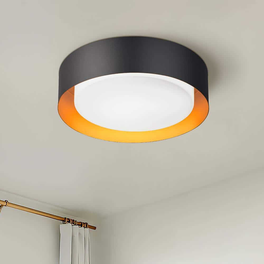 19.7 in. 24-Watt Black LED Flush Mount Ceiling Light Fixture with Frosted Glass Shade - Hercitys