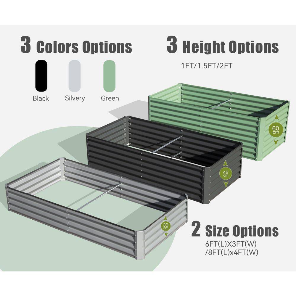 5.91 ft. x 2.95 ft. x 0.984 ft. Galvanized Metal Raised Garden Bed， Thickening Metal Planter Box, Gray - Hercitys