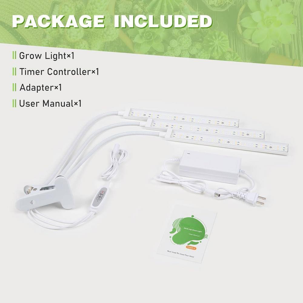 2.20 ft. 24-Watt Equivalent White Grow Light Full Spectrum Tri-Head 156 LED with Timer Gooseneck and Clamp, Bright White - Hercitys