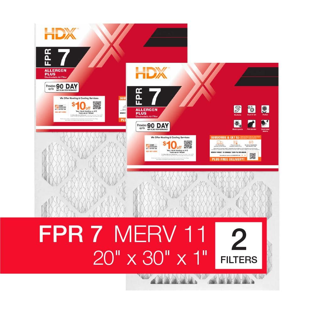 20 in. x 30 in. x 1 in. Allergen Plus Pleated Furnace Air Filter FPR 7, MERV 11 (2-Pack) - Hercitys