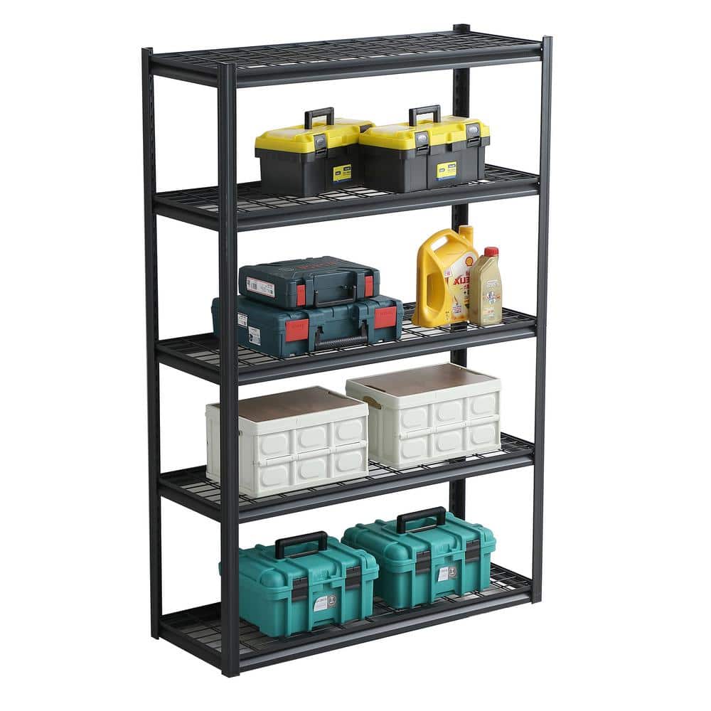 5 Tier Heavy Duty Metal Storage Shelves, Adjustable, Storage Shelves for Basements, Garages and Kitchen in Black - Hercitys