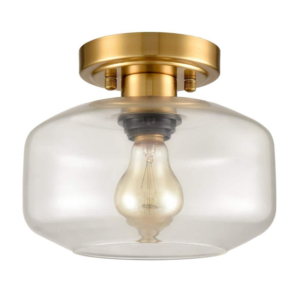 13.07 in. 1-Light Gold Modern Semi-Flush Mount with Clear Glass Shade and No Bulbs Included (1-Pack) - Hercitys