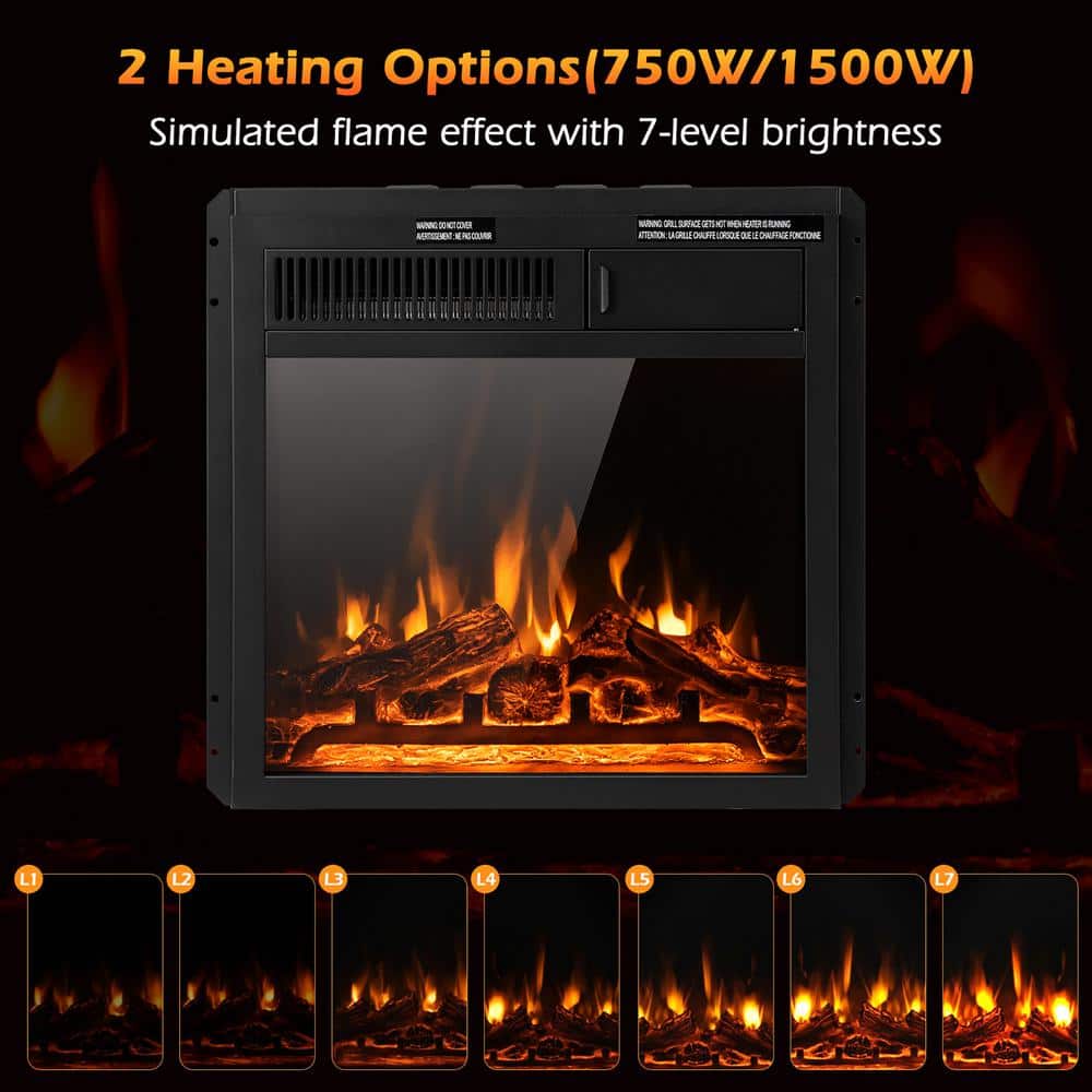 18” Electric Fireplace Insert 5100 BTU Freestanding Heater with Remote Control - Hercitys