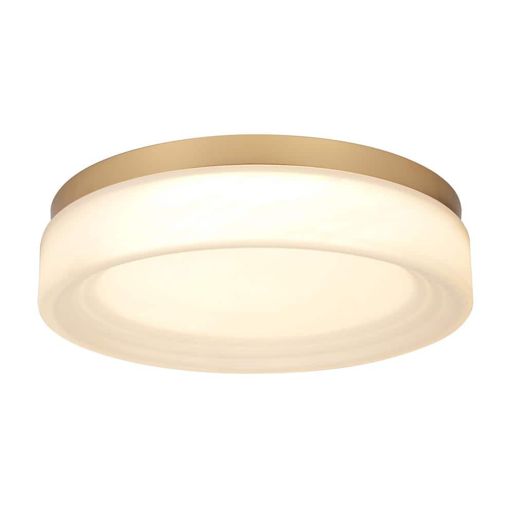 13 in. 24-Watt Modern Brushed Gold-Plated Integrated LED Flush Mount with Alabaster Glass Shade - Hercitys