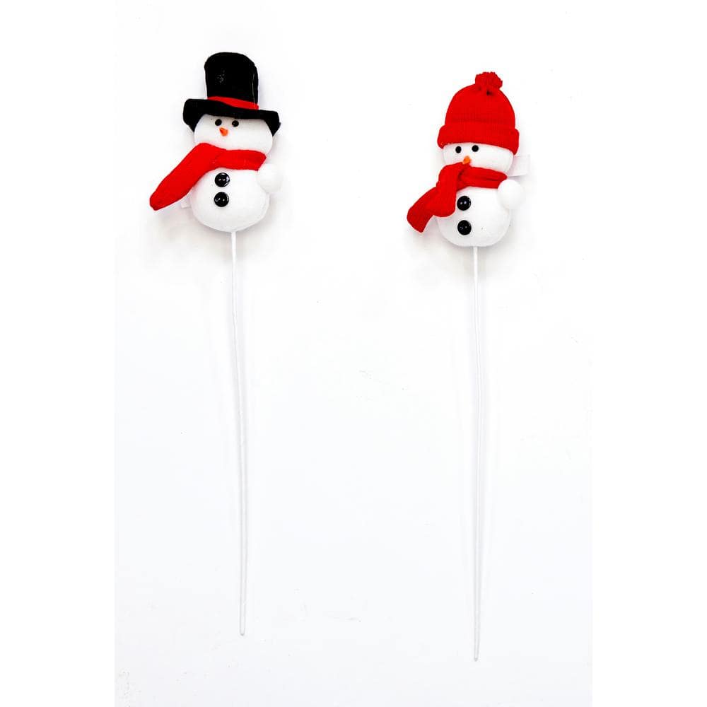 5 in. Christmas Snowman with Hat on 12 in. Ornament Pick, 2 Assorted, Set of 6 - Hercitys
