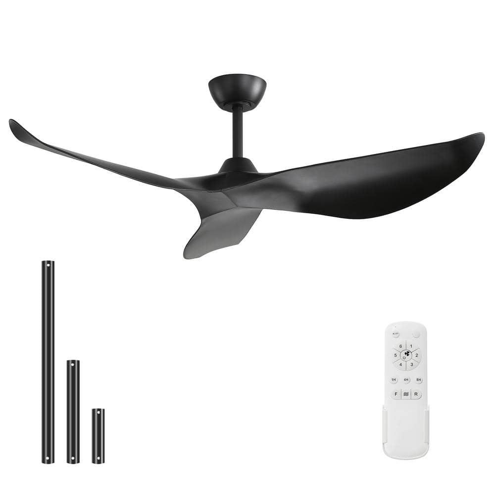 52 in. Indoor/Outdoor Black Ceiling Fan without Light for Bedroom or Living Room - Hercitys