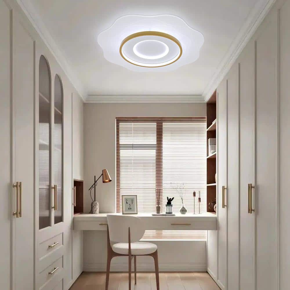 23.62 in. 1-Light White Modern Creative Wave Design Dimmable Selectable LED Flush Mount Ceiling Light with Remote - Hercitys