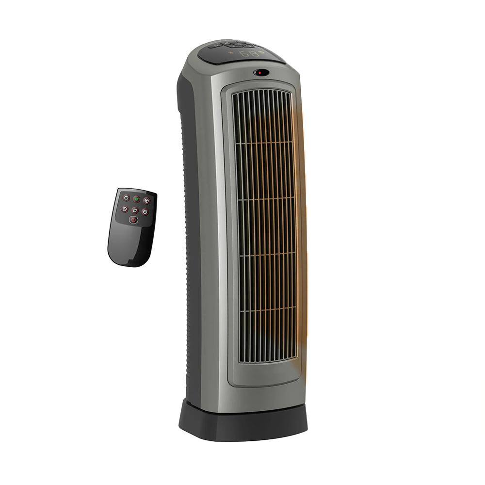 1500 W 22.25 in. Indoor Electric Tower Forced Air Ceramic Space Heater with Remote and Adjustable Thermostat, Gray - Hercitys