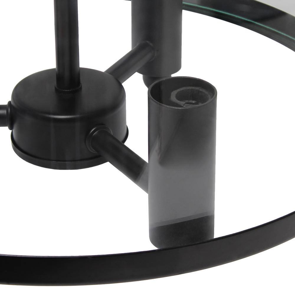 13 in. 3-Light Black Iron and Glass Shade Industrial Ceiling Mounted Round Semi-Flush Mount - Hercitys