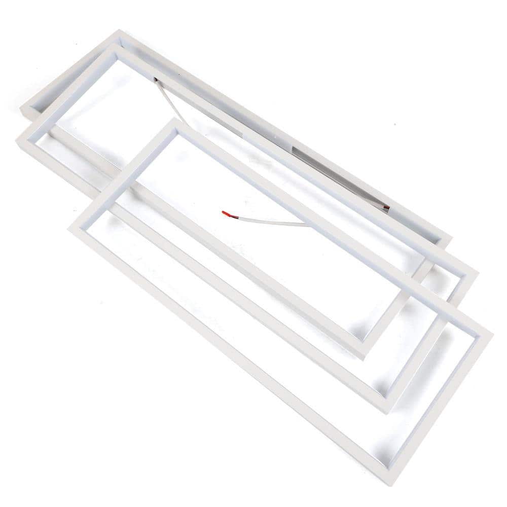 35 in. 1-Light Modern White Integrated LED Square Acrylic Dimmable Flush Mount Ceiling Light with Remote - Hercitys