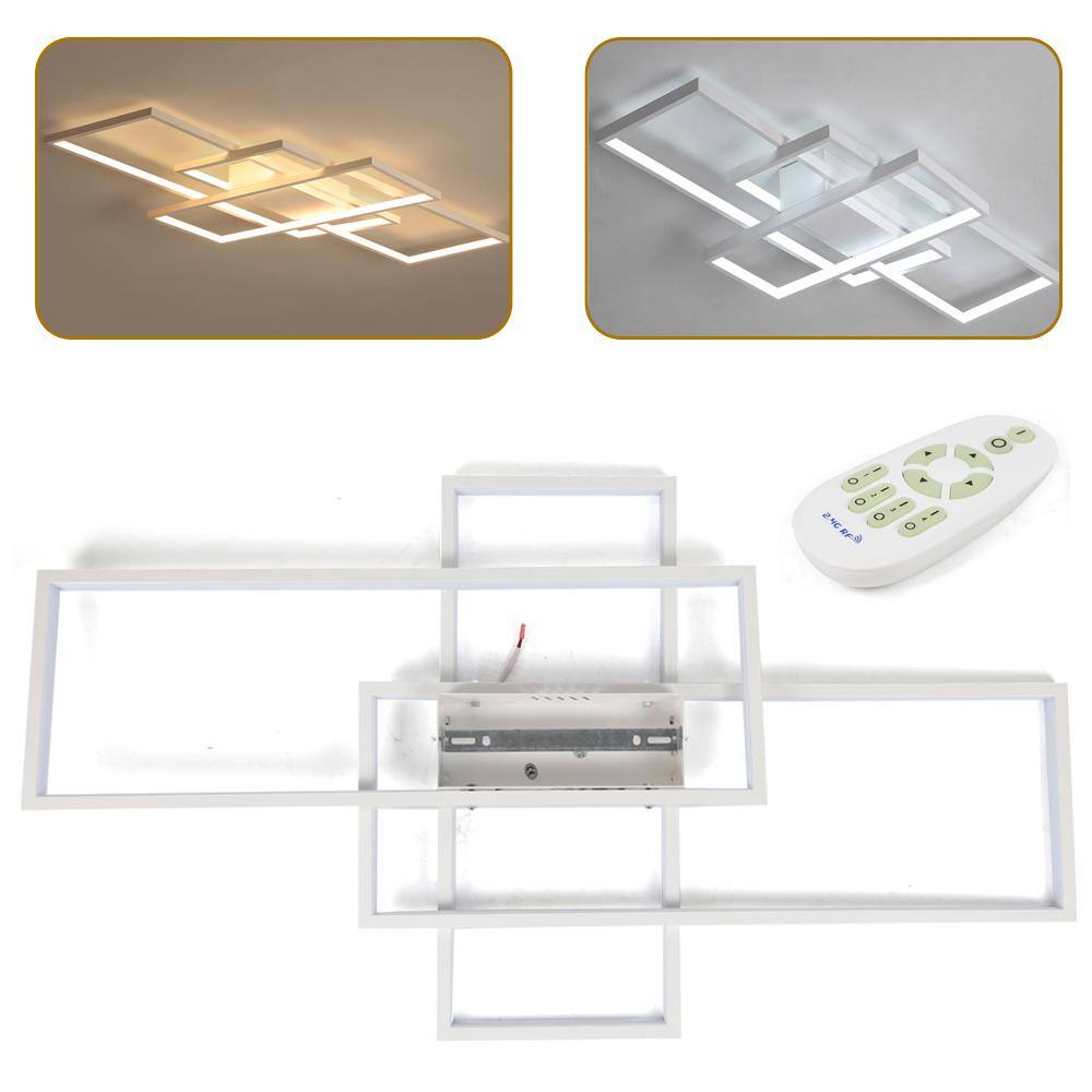 43.3 in. 1-Light Modern White Selectable LED Square Acrylic Dimmable Flush Mount Ceiling Light with Remote - Hercitys