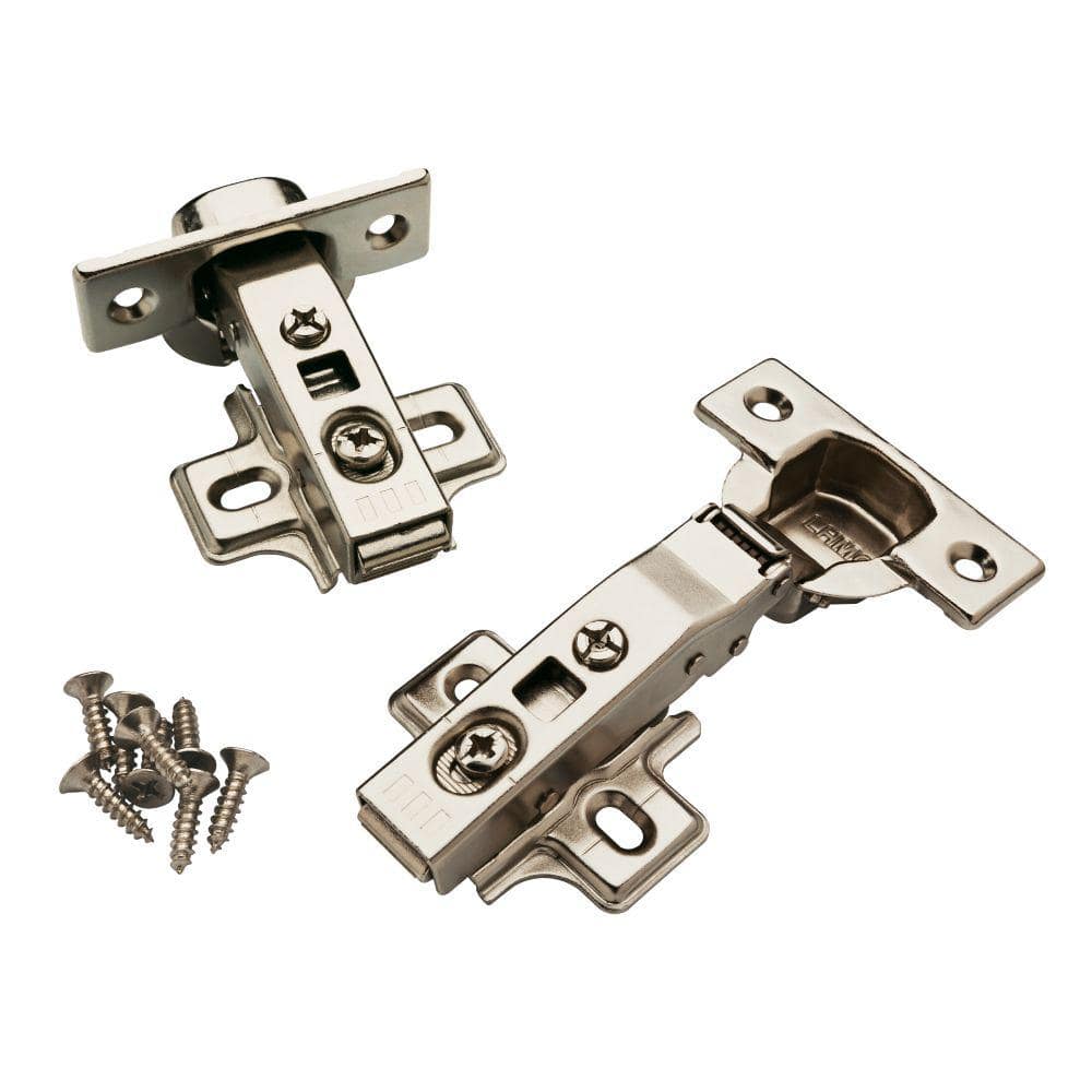 1 Pair Frameless 35 mm 110-Degree Full Overlay Soft Close Nickel Cabinet Hinge (2 Pieces) - Hercitys