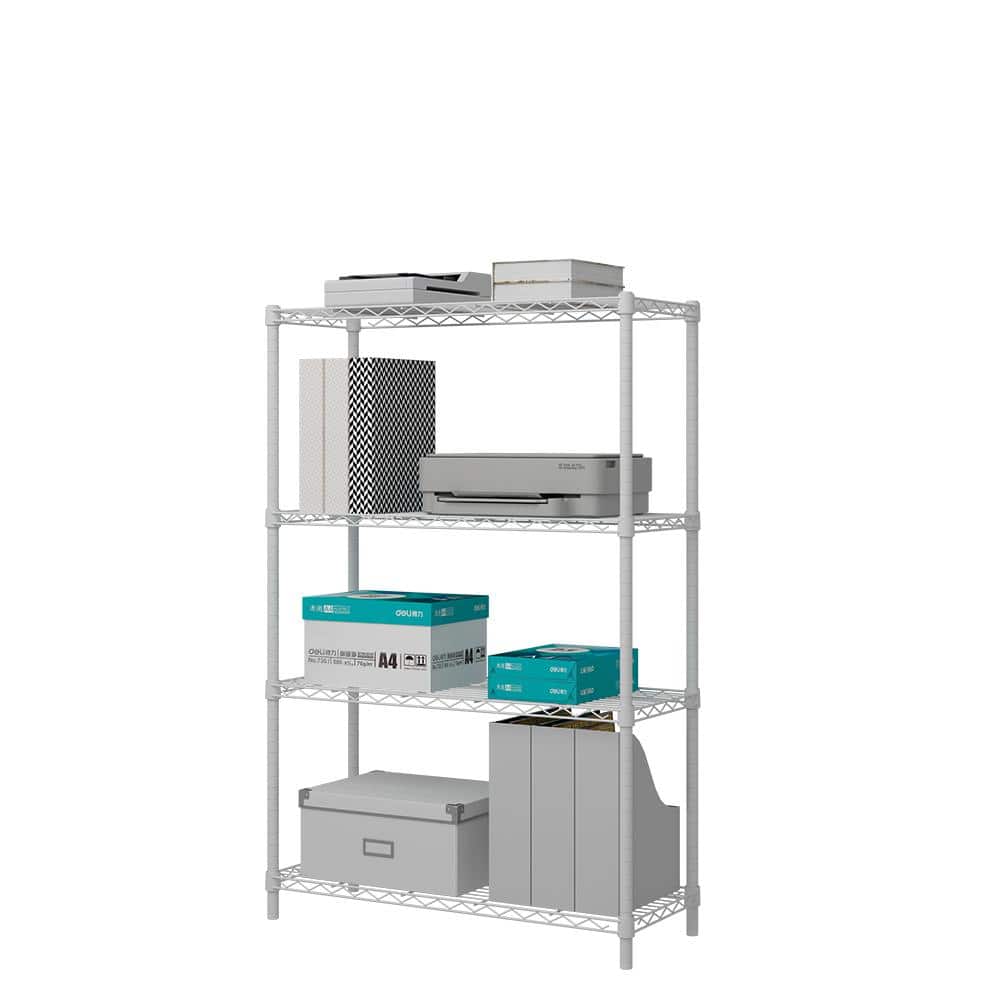 4-Tier Steel Wire Shelving Unit White Coating Finish - Hercitys