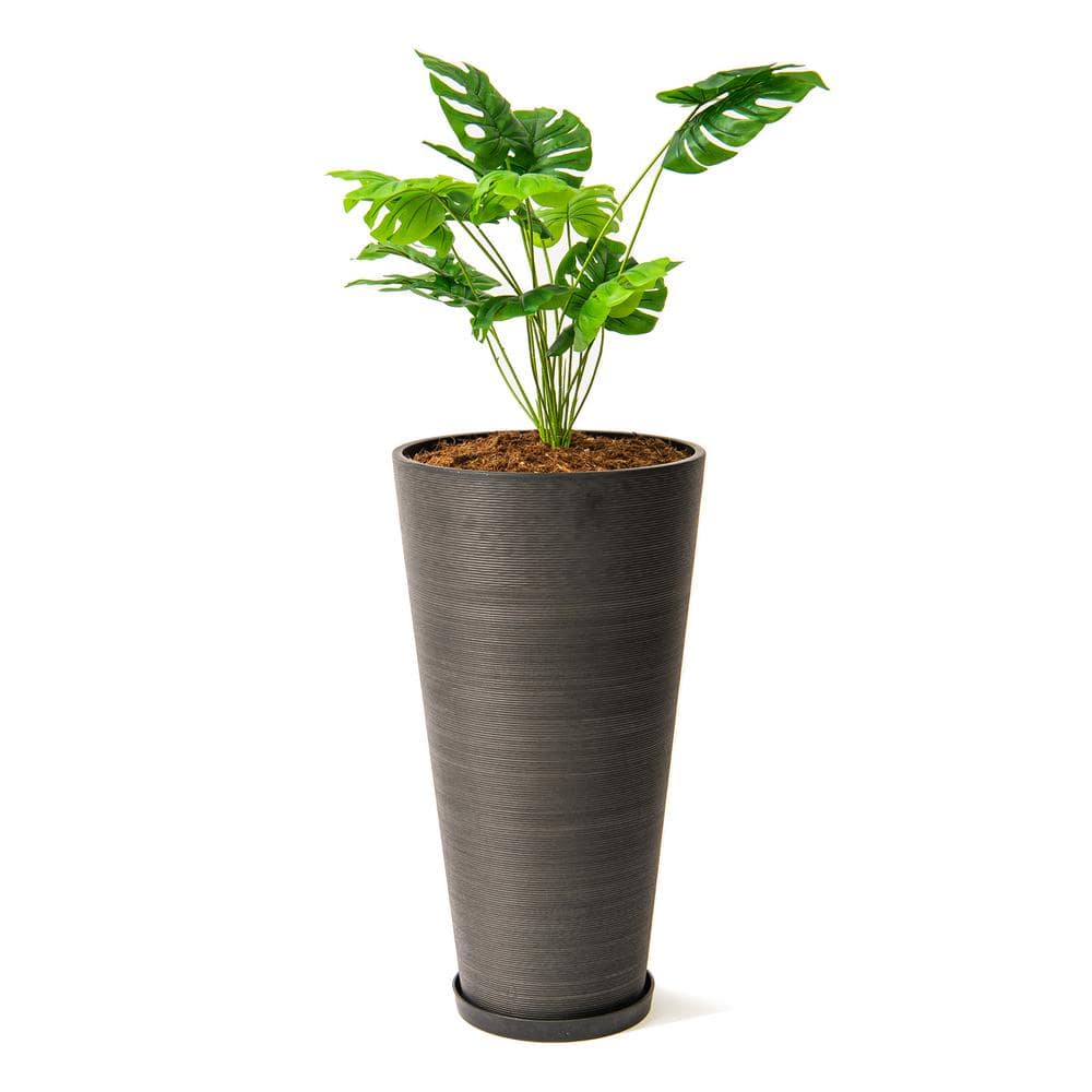 28 in. Tall Modern Round Planter, Tapered Floor Planter for Indoor and Outdoor Planter, Patio Decor, Black - Hercitys