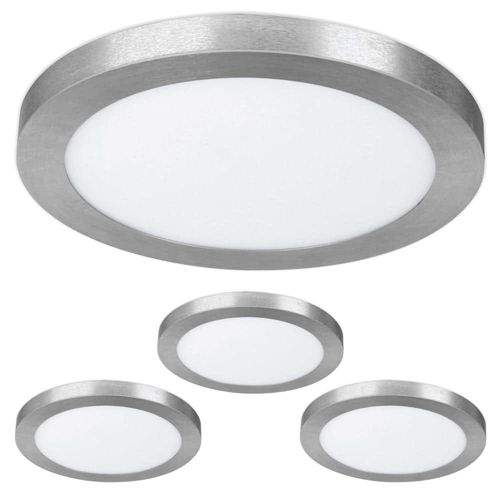 13 in. Dimmable Nickel Integrated Color Selectable LED Color Edge-Lit Round Flat Panel Ceiling Flush Mount (4-Pack) - Hercitys