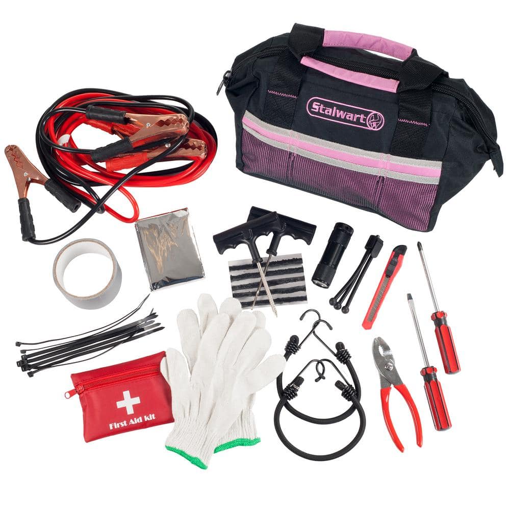 55-Piece Pink Emergency Roadside Kit with Travel Bag - Hercitys