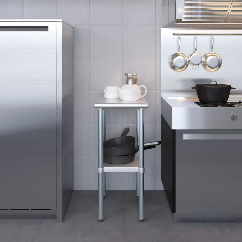 24 in. x 15 in. Stainless Steel Kitchen Utility Table with Adjustable Bottom Shelf - Hercitys